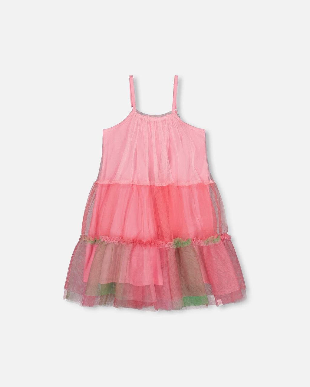 Sleeveless Color Block Tulle Dress Pink And Green