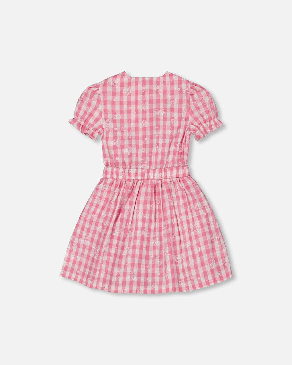 Puff Sleeve Dress With Waist Tie Pink And White Checks