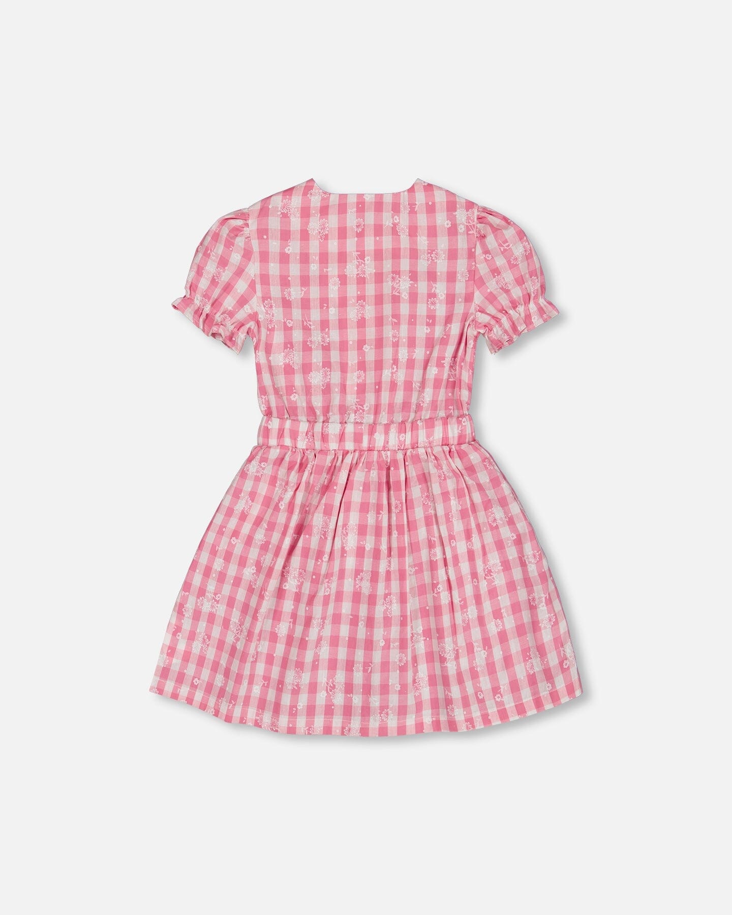 Puff Sleeve Dress With Waist Tie Pink And White Checks