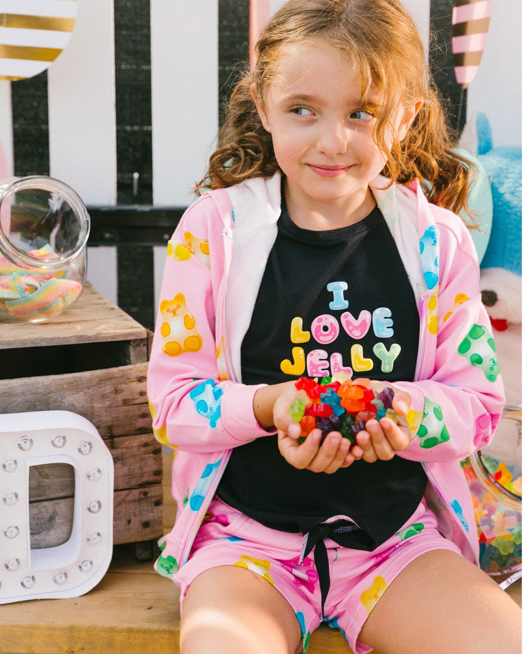 Printed French Terry Short Pink Multicolored Gummies