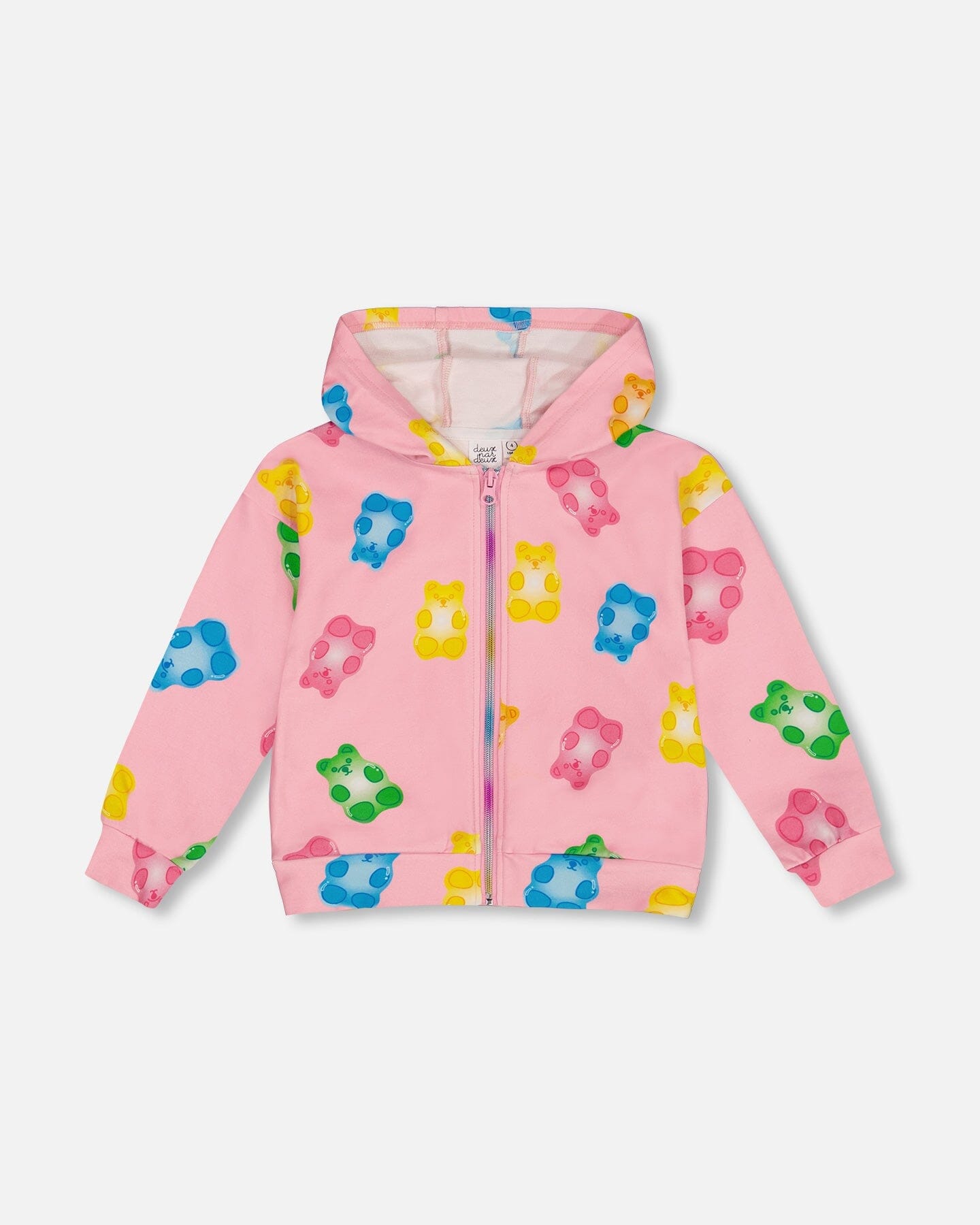 Printed French Terry Hoodie Cardigan Pink Multicolored Gummies