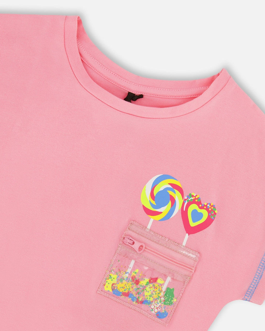 Organic Cotton Tee With Print And Knot Candy Pink