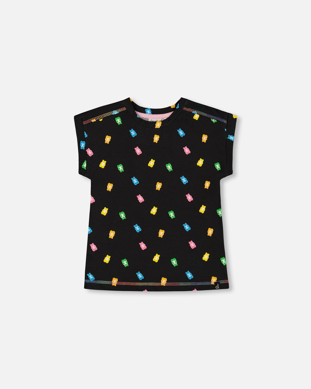Rolled Sleeve Tee With Print Black And Multicolored Gummies