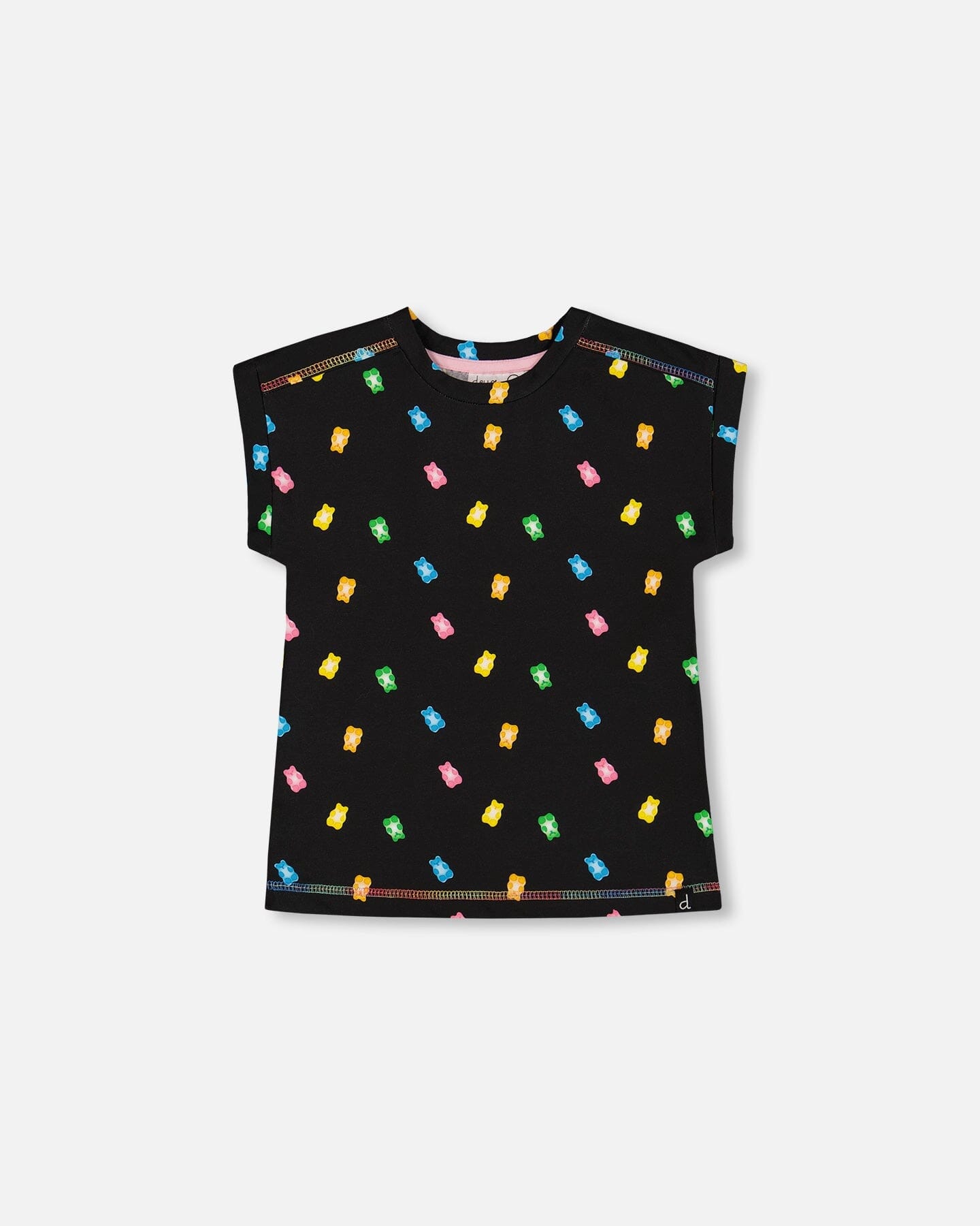 Rolled Sleeve Tee With Print Black And Multicolored Gummies