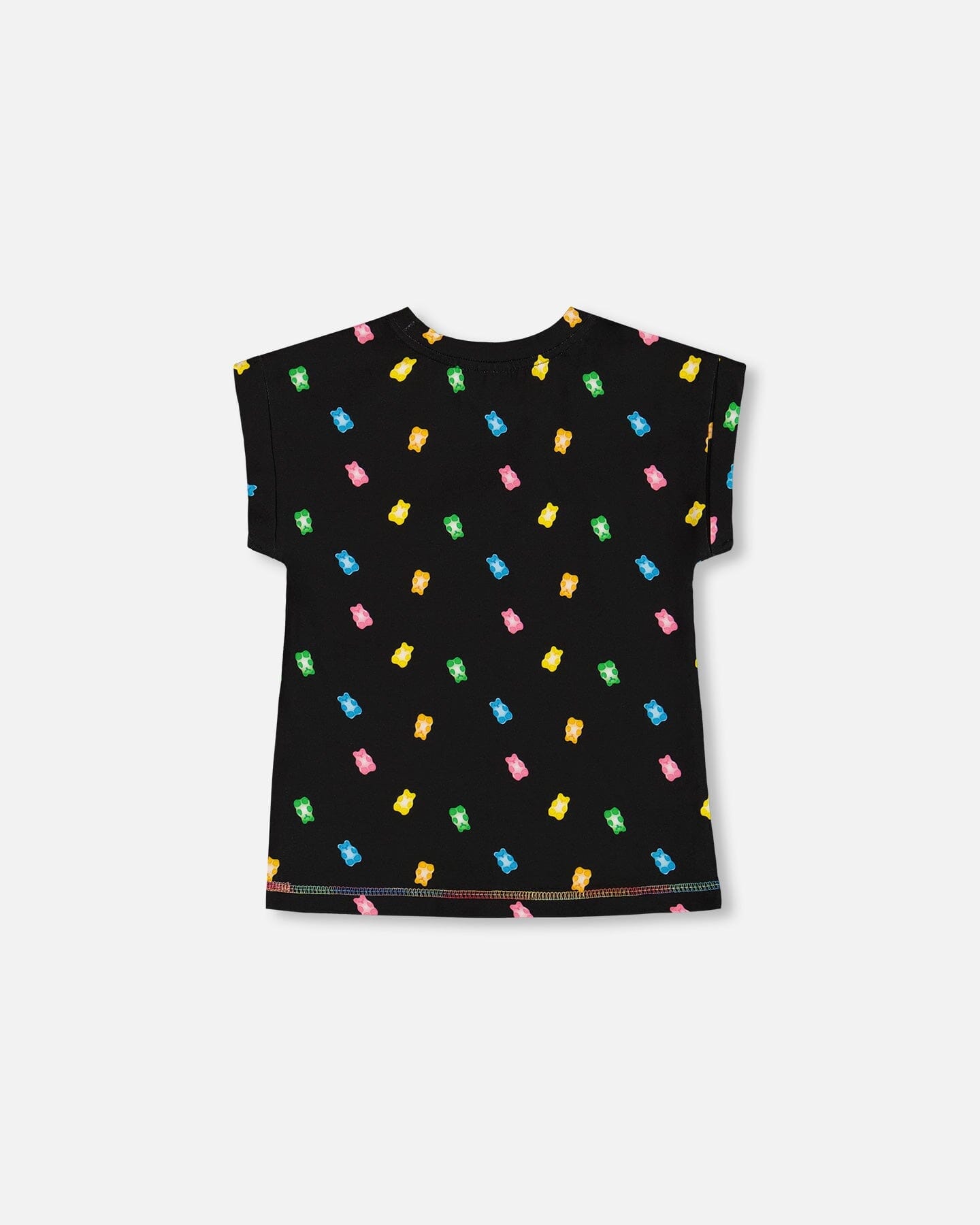 Rolled Sleeve Tee With Print Black And Multicolored Gummies