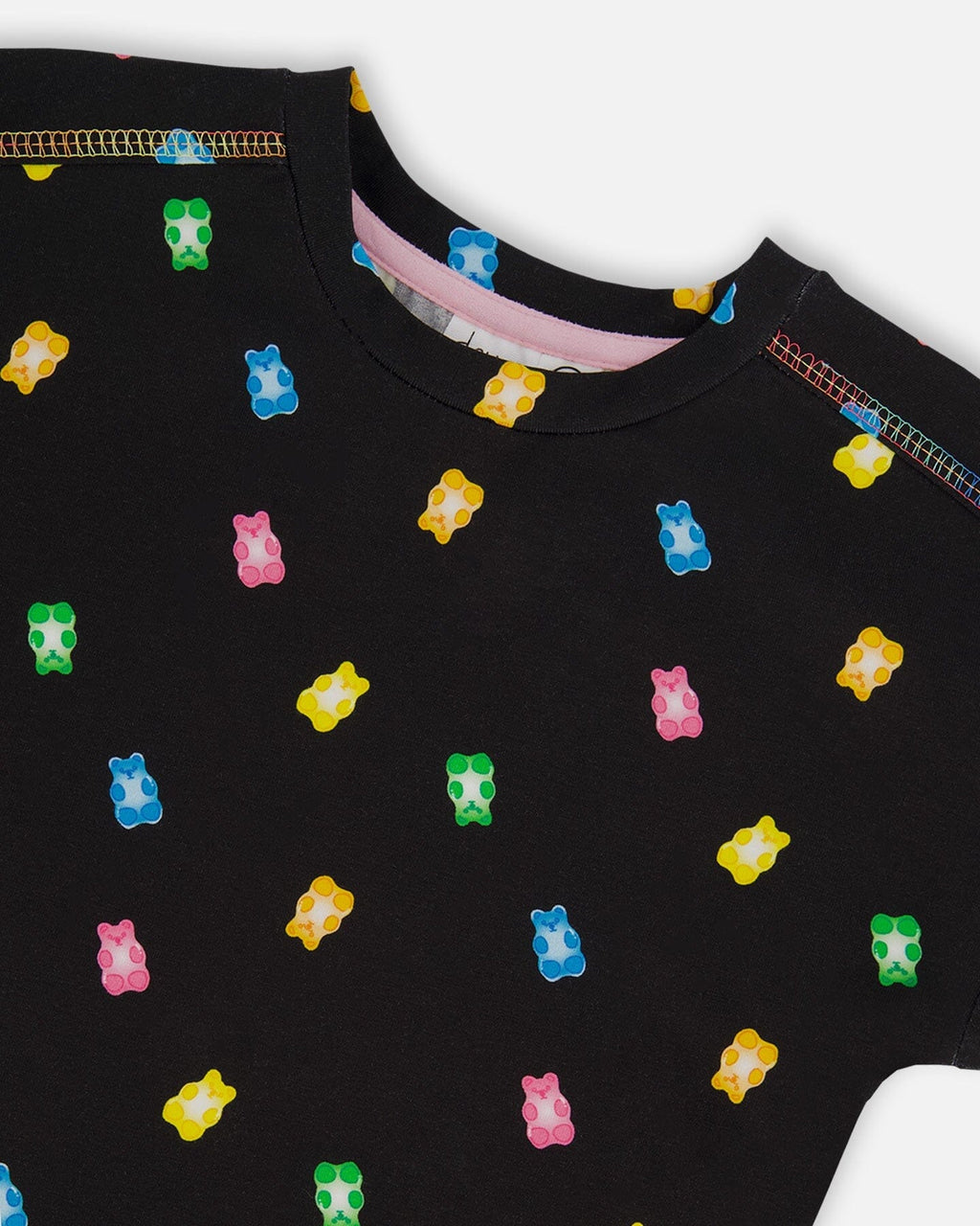 Rolled Sleeve Tee With Print Black And Multicolored Gummies