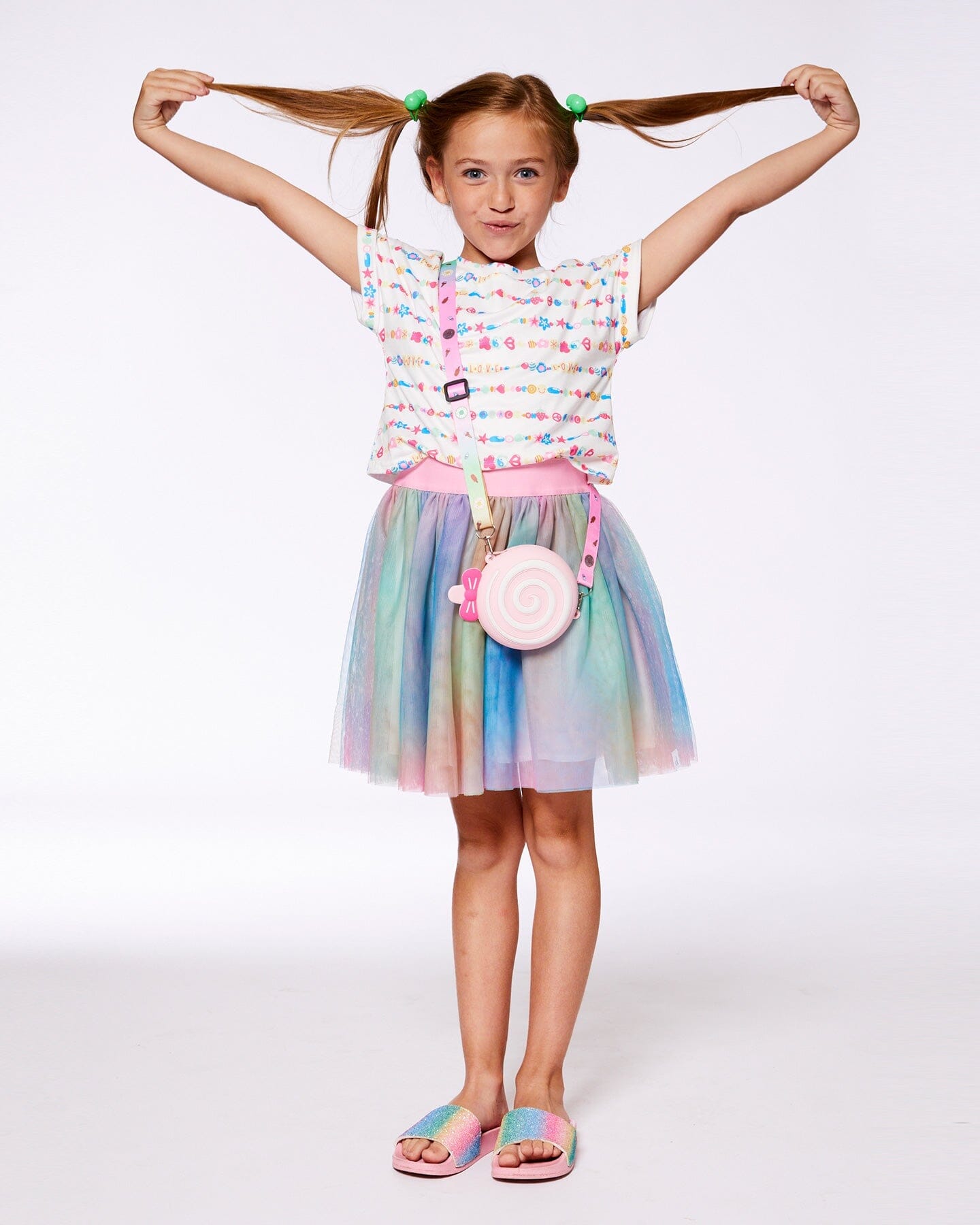 Bi-Material Dress With Mesh Skirt Multicolored Tie Dye And White