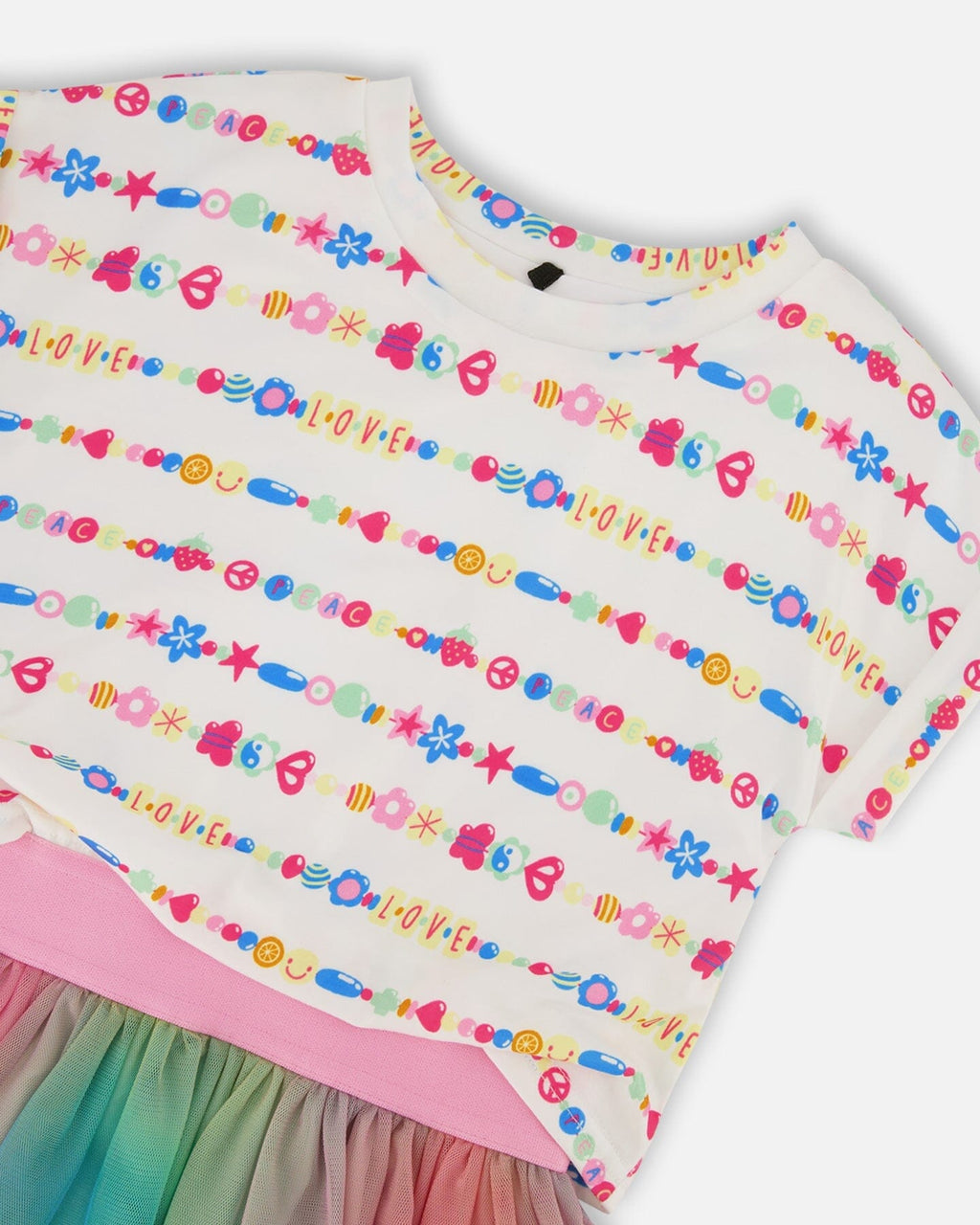 Bi-Material Dress With Mesh Skirt Multicolored Tie Dye And White