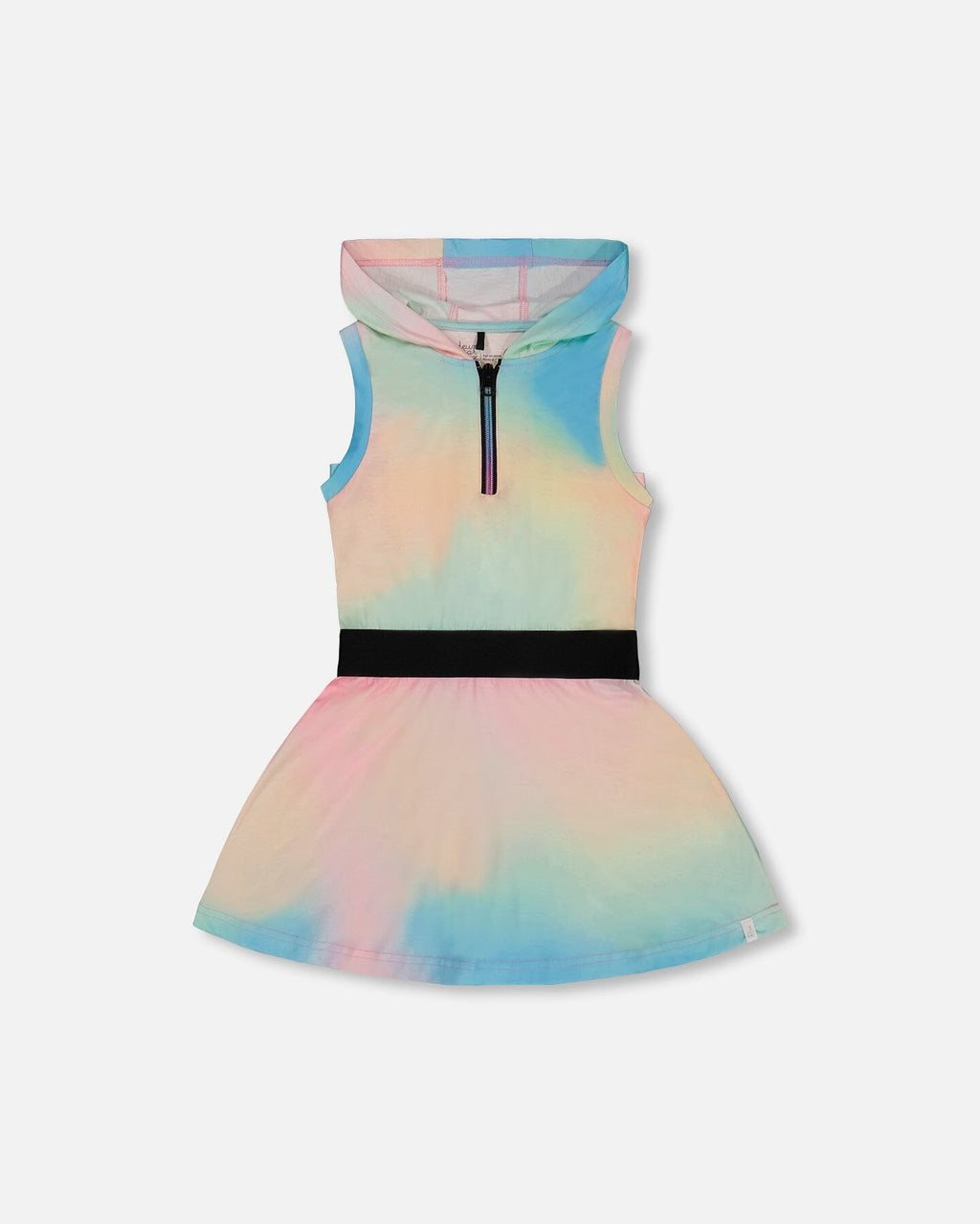 Hooded Dress With Elastic Waist Multicolored Tie Dye