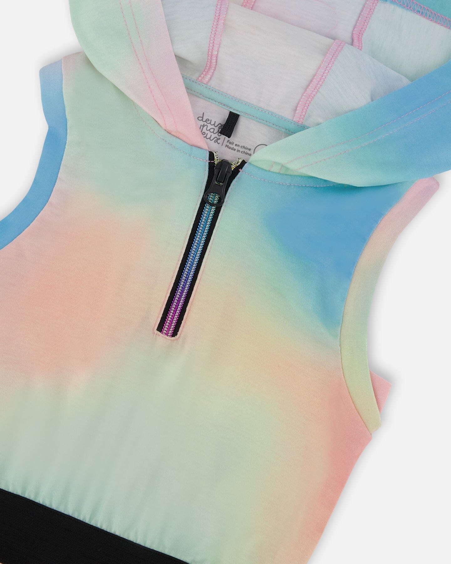 Hooded Dress With Elastic Waist Multicolored Tie Dye