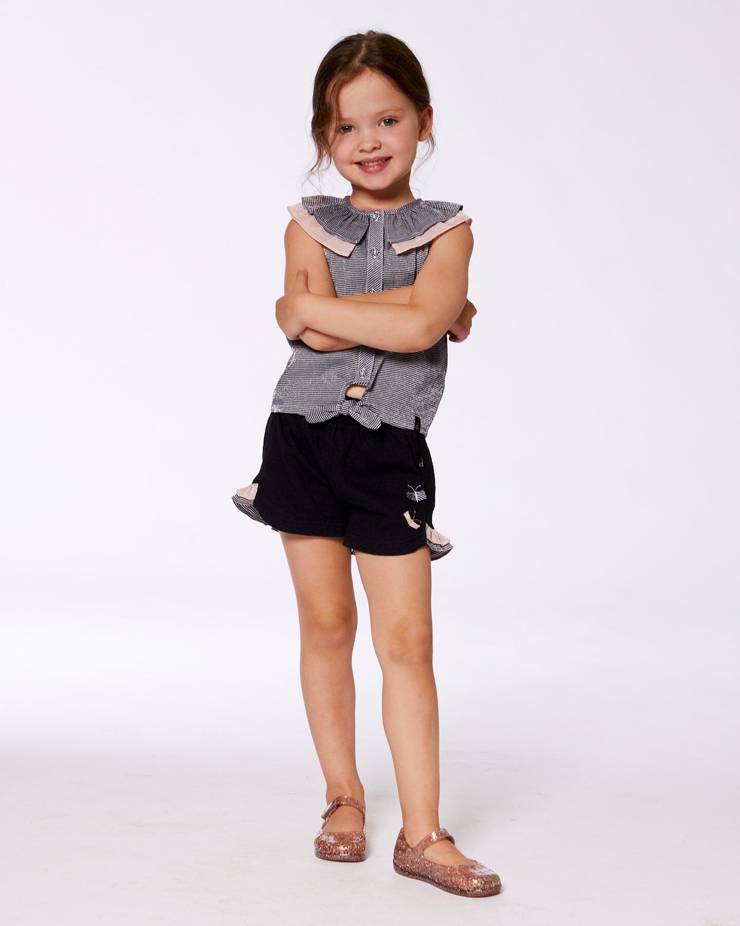 Crinkle Short With Frills Black And Butterflies
