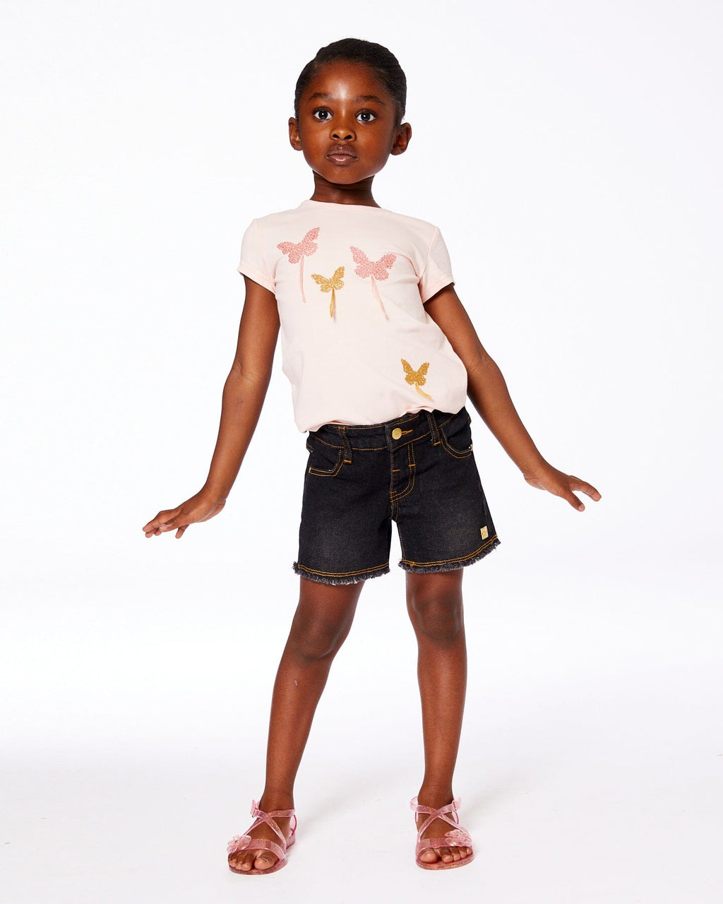 Organic Cotton Top With Applique Pink With Sparkling Butterfly