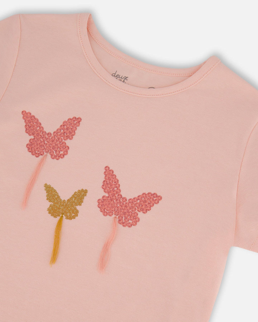 Organic Cotton Top With Applique Pink With Sparkling Butterfly