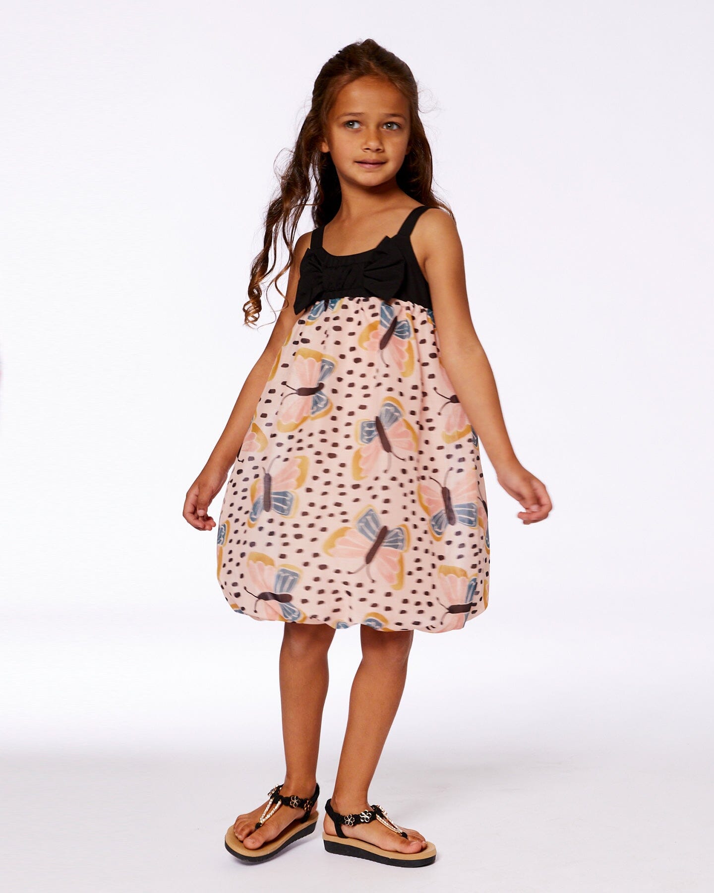 Printed Bubble Dress Black And Pink Butterflies