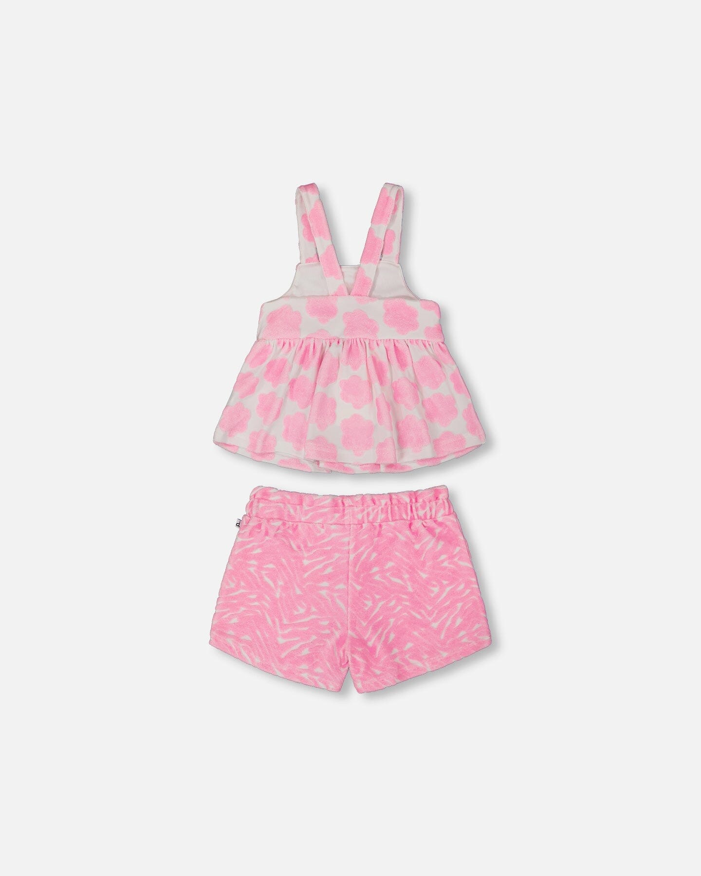 Printed Terry Tank Top And Shorts Set Vibrant Pink And White