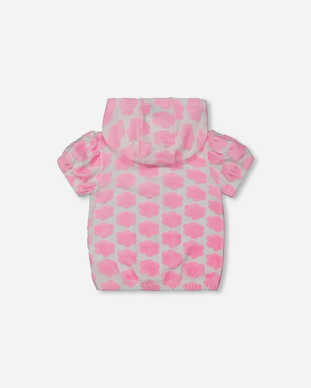 Printed Terry Short Sleeve Hoodie Cardigan Vibrant Pink And White