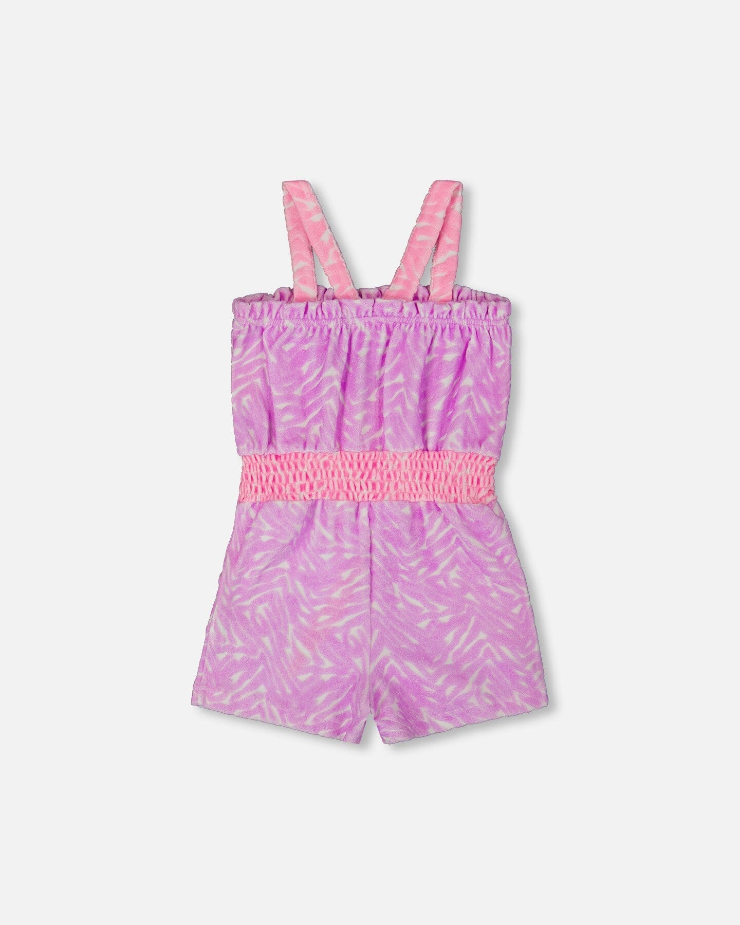 Printed Terry Cloth Romper Vibrant Pink And White