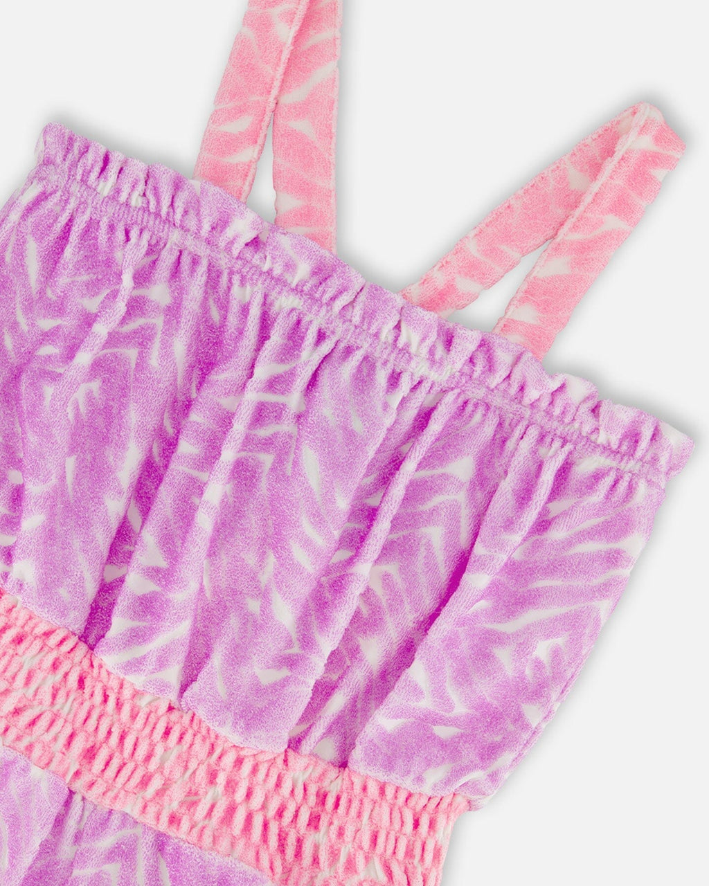 Printed Terry Cloth Romper Vibrant Pink And White
