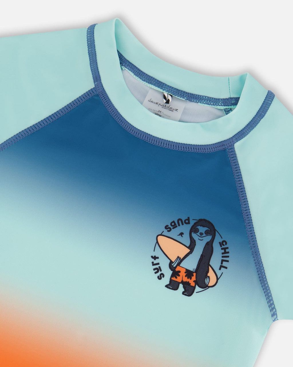 Short Sleeve Rashguard Navy Blue, Turquoise, And Orange