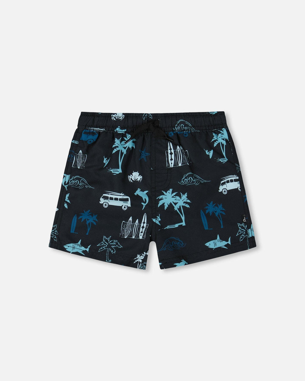 Printed Swim Trunks Light Blue Beach On Black