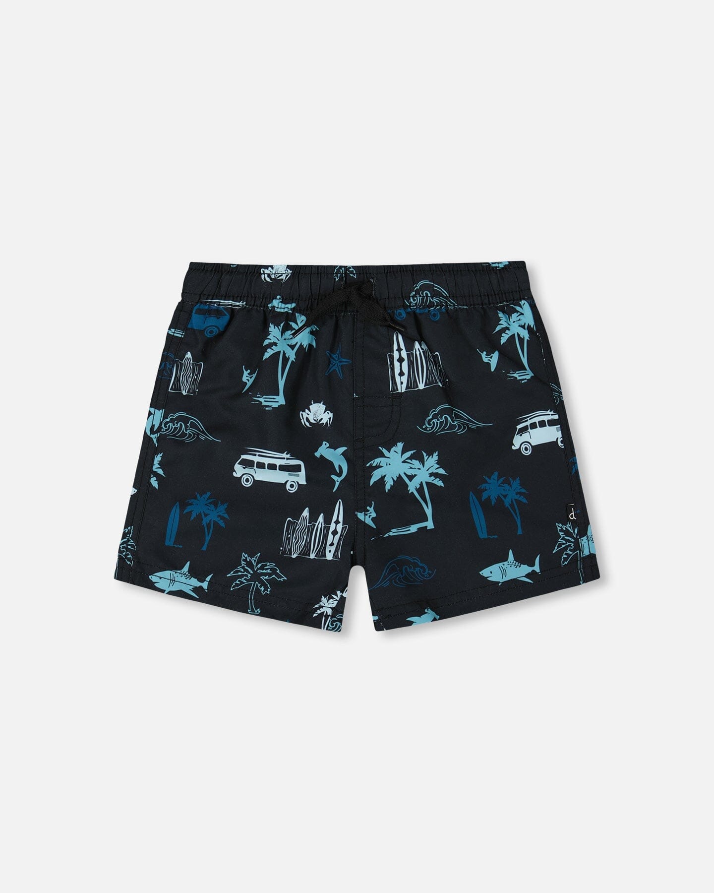 Printed Swim Trunks Light Blue Beach On Black