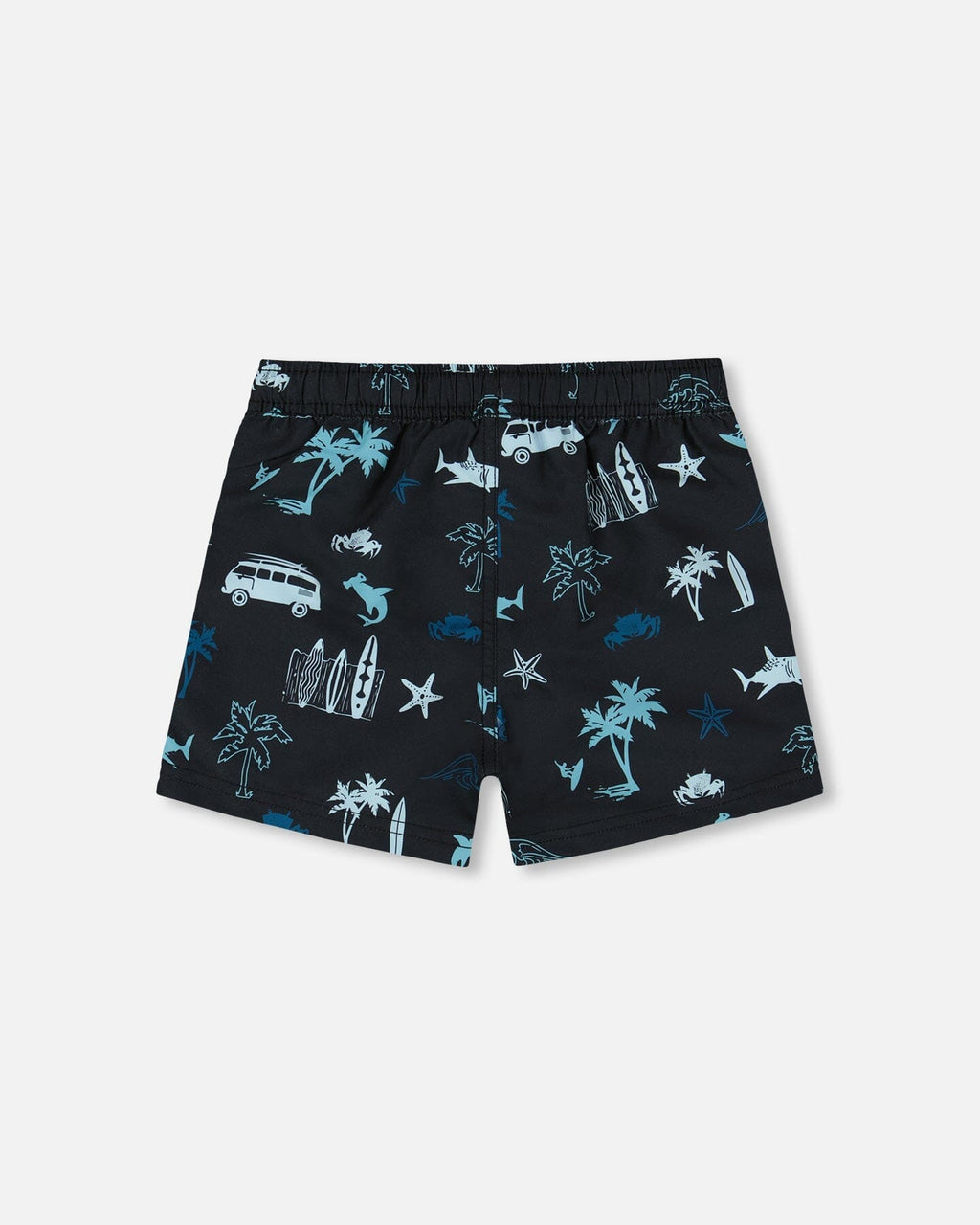 Printed Swim Trunks Light Blue Beach On Black