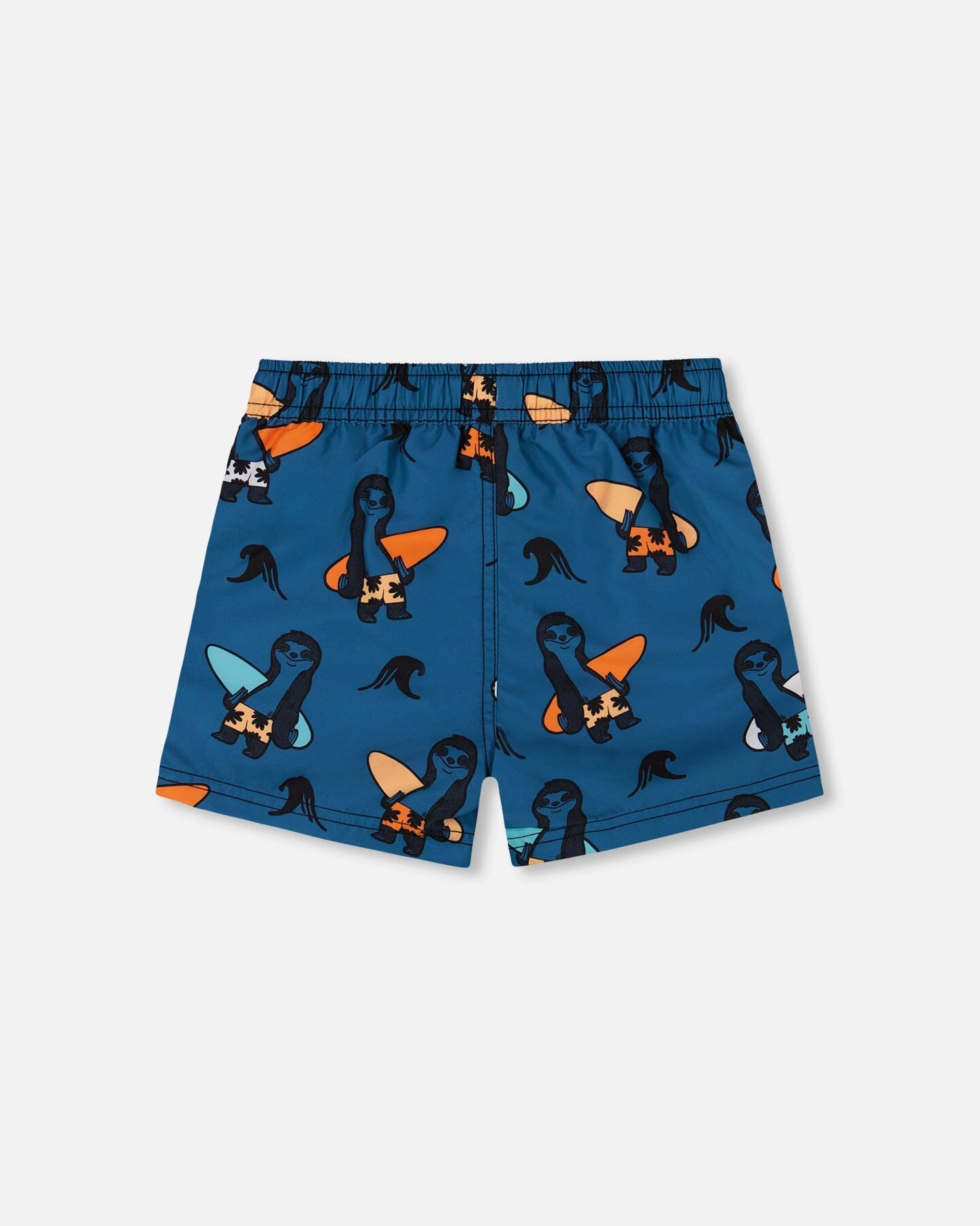 Printed Swim Trunks Orange Sloths On Navy Blue