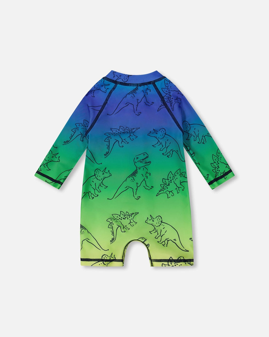 Printed Long Sleeve One-Piece Rashguard Vibrant Blue And Green Dino