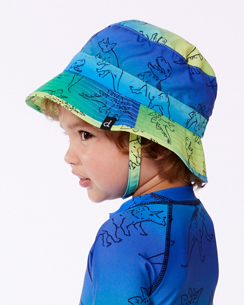 Printed Beach Hat Vibrant Blue And Green Dino
