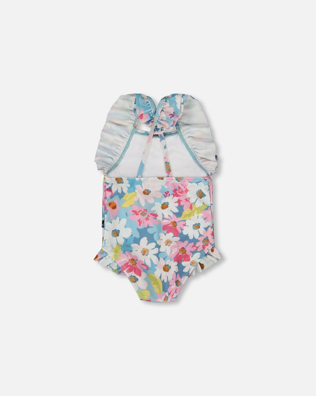 Printed One-Piece Swimsuit With Frills White, Pink, And Green Flowers