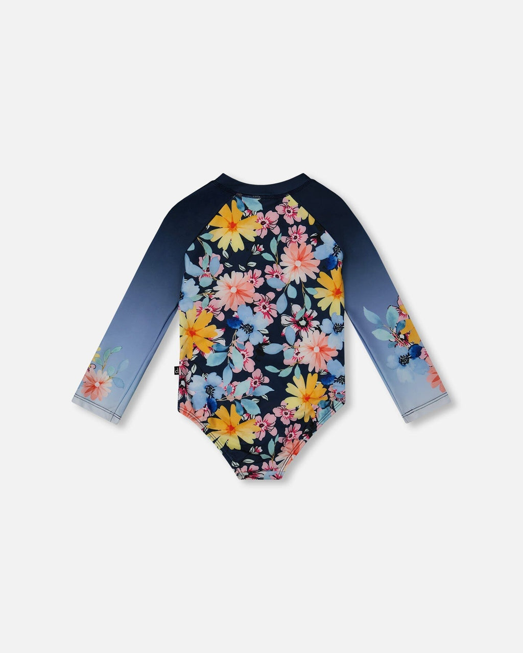 Printed Long Sleeve Rashguard Navy And Yellow And Pink Flowers