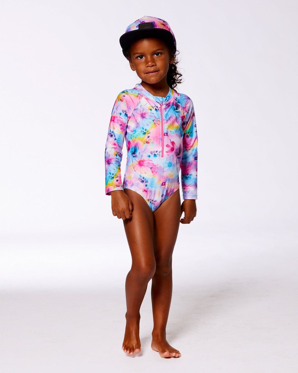 Printed Long Sleeve Rashguard Butterflies On Multicolored Background