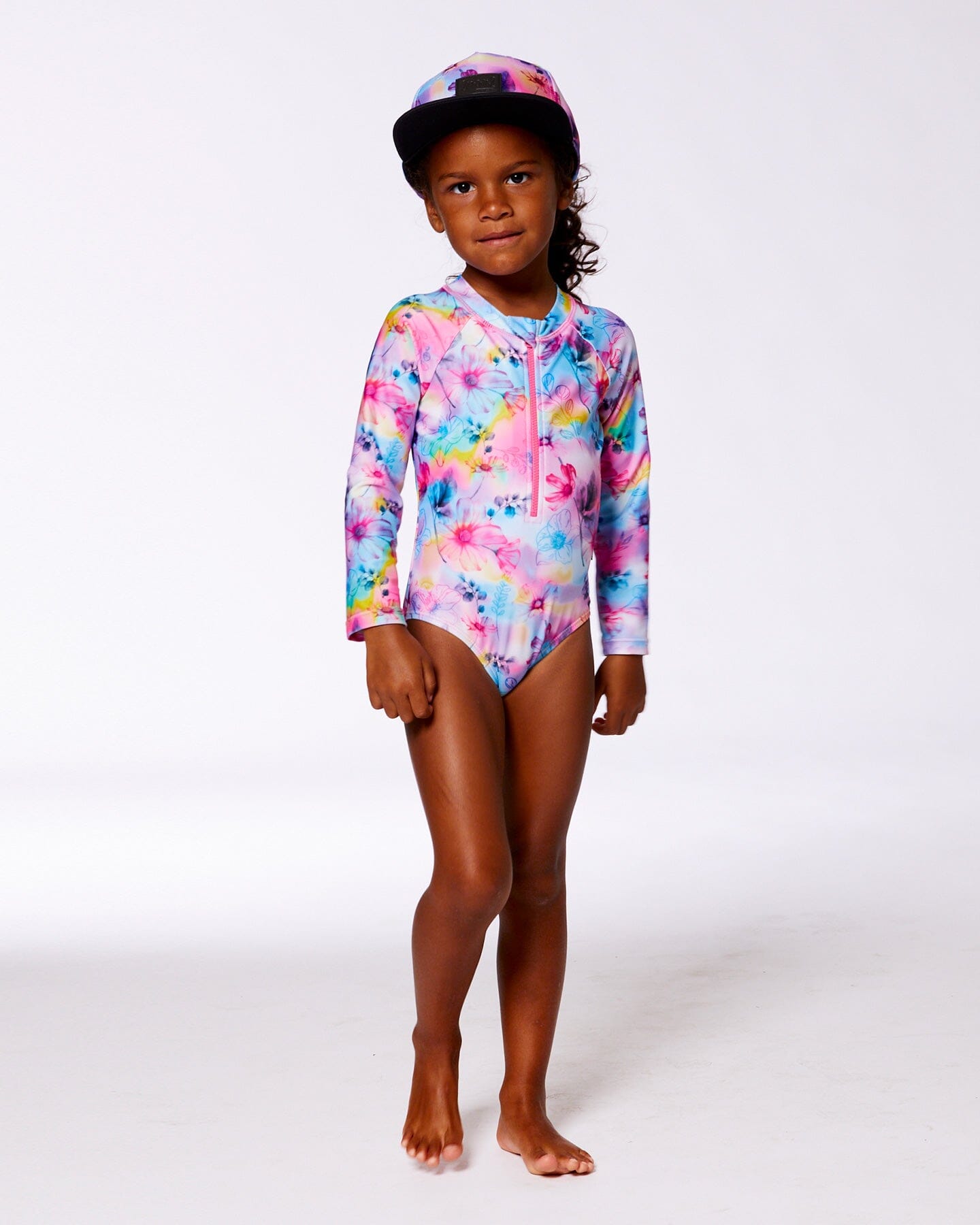 Printed Long Sleeve Rashguard Butterflies On Multicolored Background