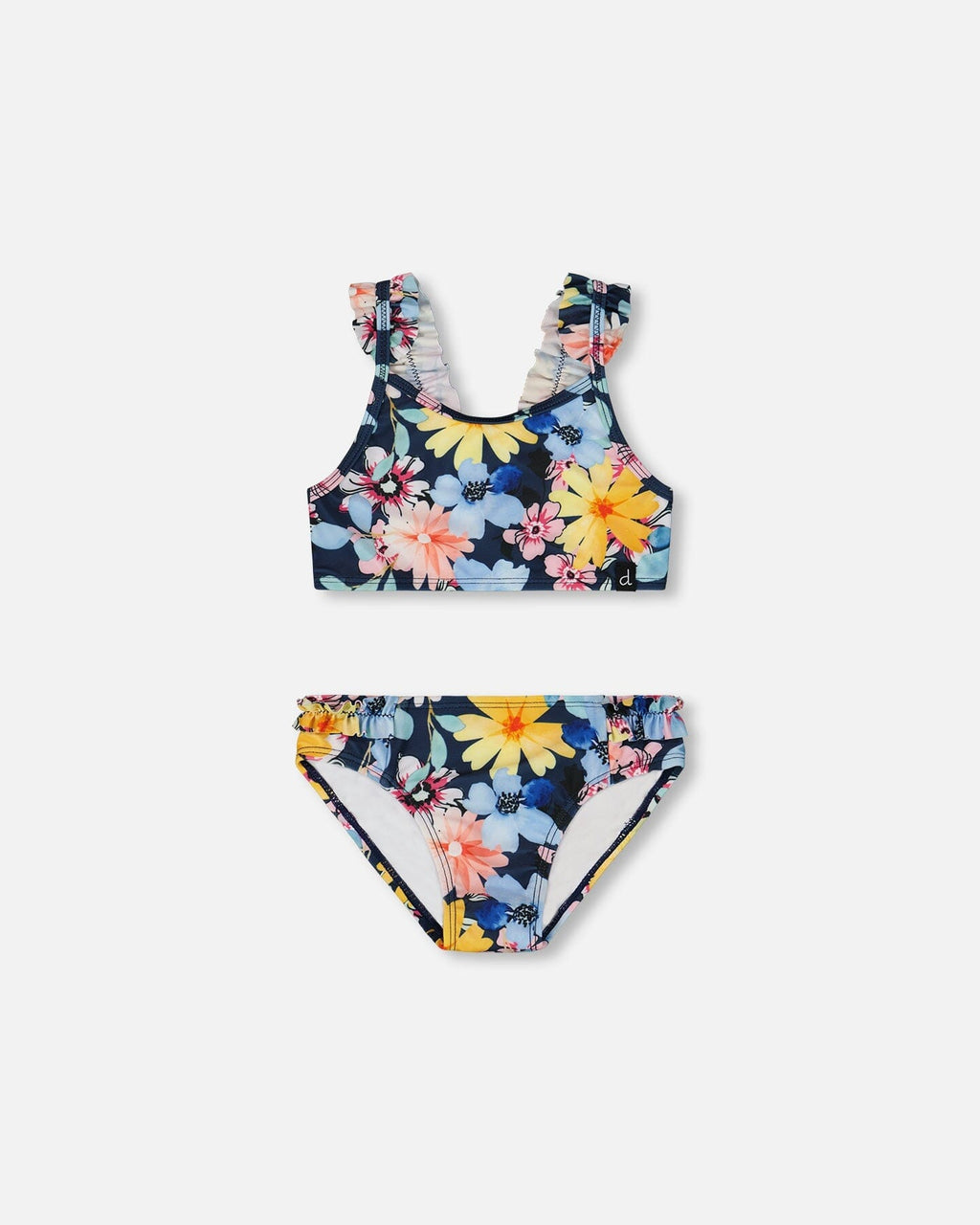 Printed Two-Piece Swimsuit Navy And Yellow And Pink Flowers