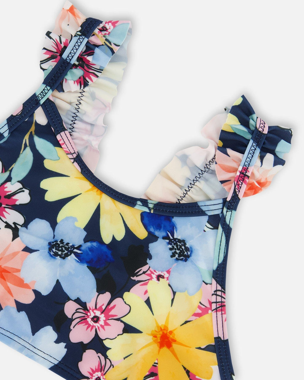 Printed Two-Piece Swimsuit Navy And Yellow And Pink Flowers