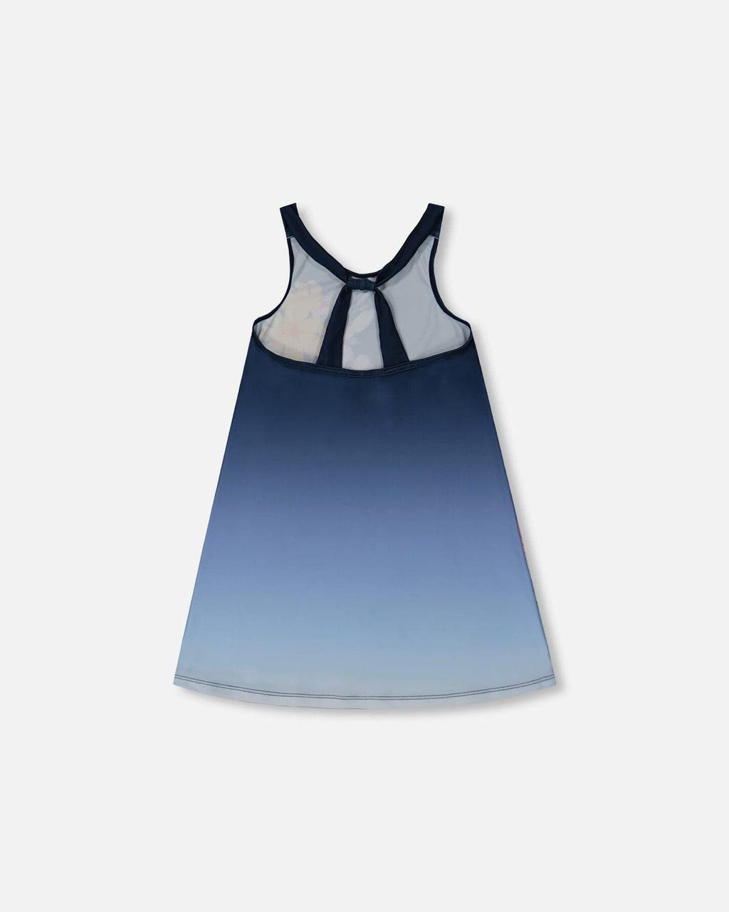 Printed Beach Dress Yellow, Pink Flowers On Navy Blue Background