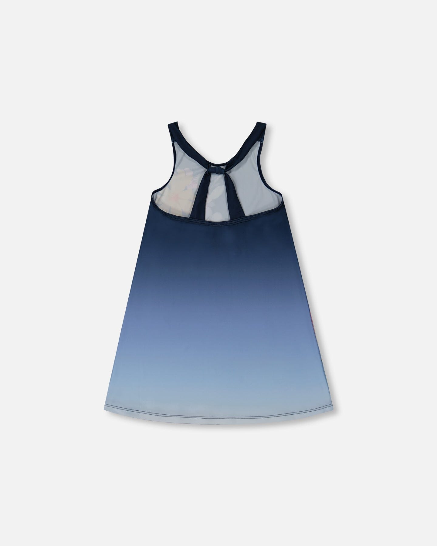 Printed Beach Dress Yellow, Pink Flowers On Navy Blue Background