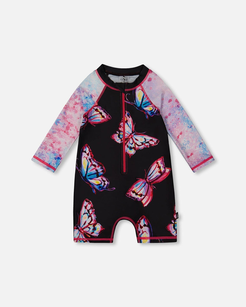 Printed Long Sleeve One-Piece Rashguard Black And Multicolored Butterflies
