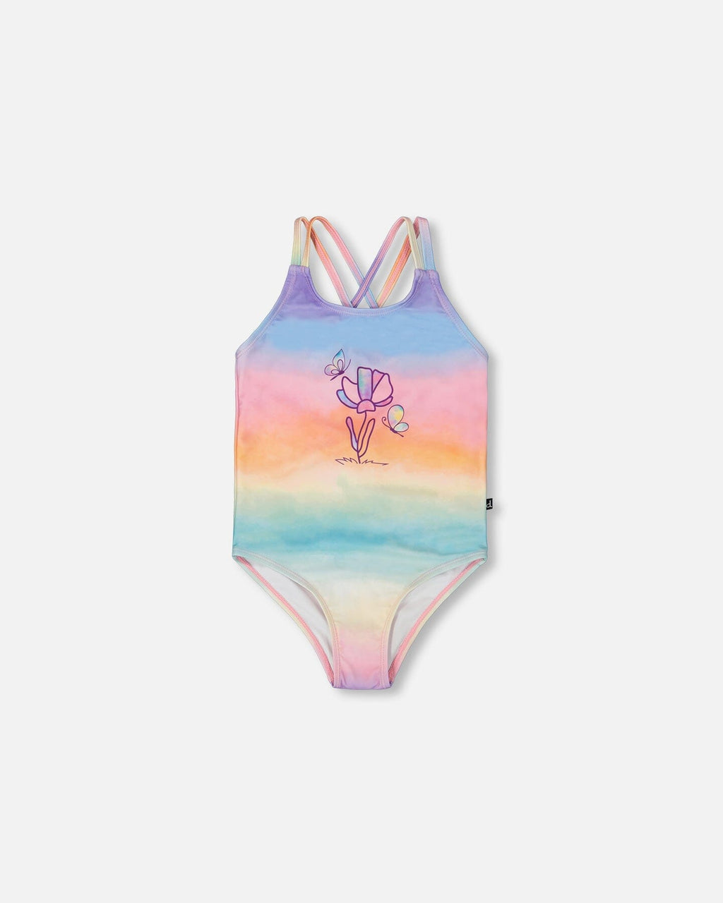 Printed One-Piece Swimsuit Flowers On Multicolored Background