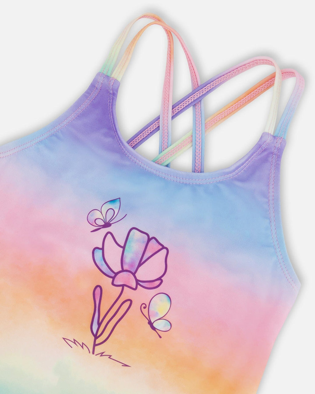 Printed One-Piece Swimsuit Flowers On Multicolored Background