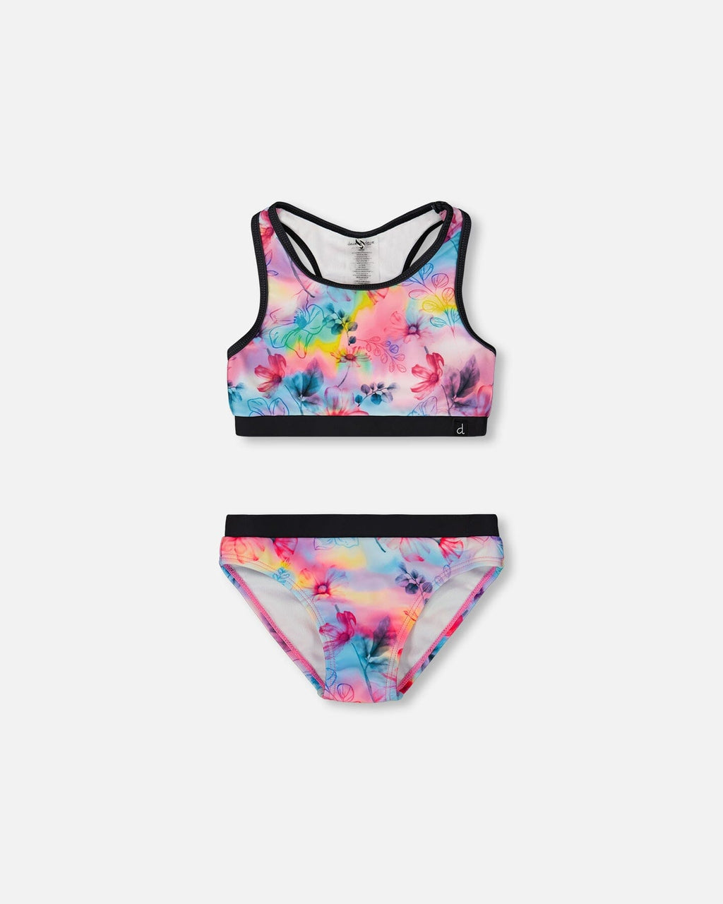 Printed Two-Piece Racerback Swimsuit Butterflies On Multicolored And Black Background