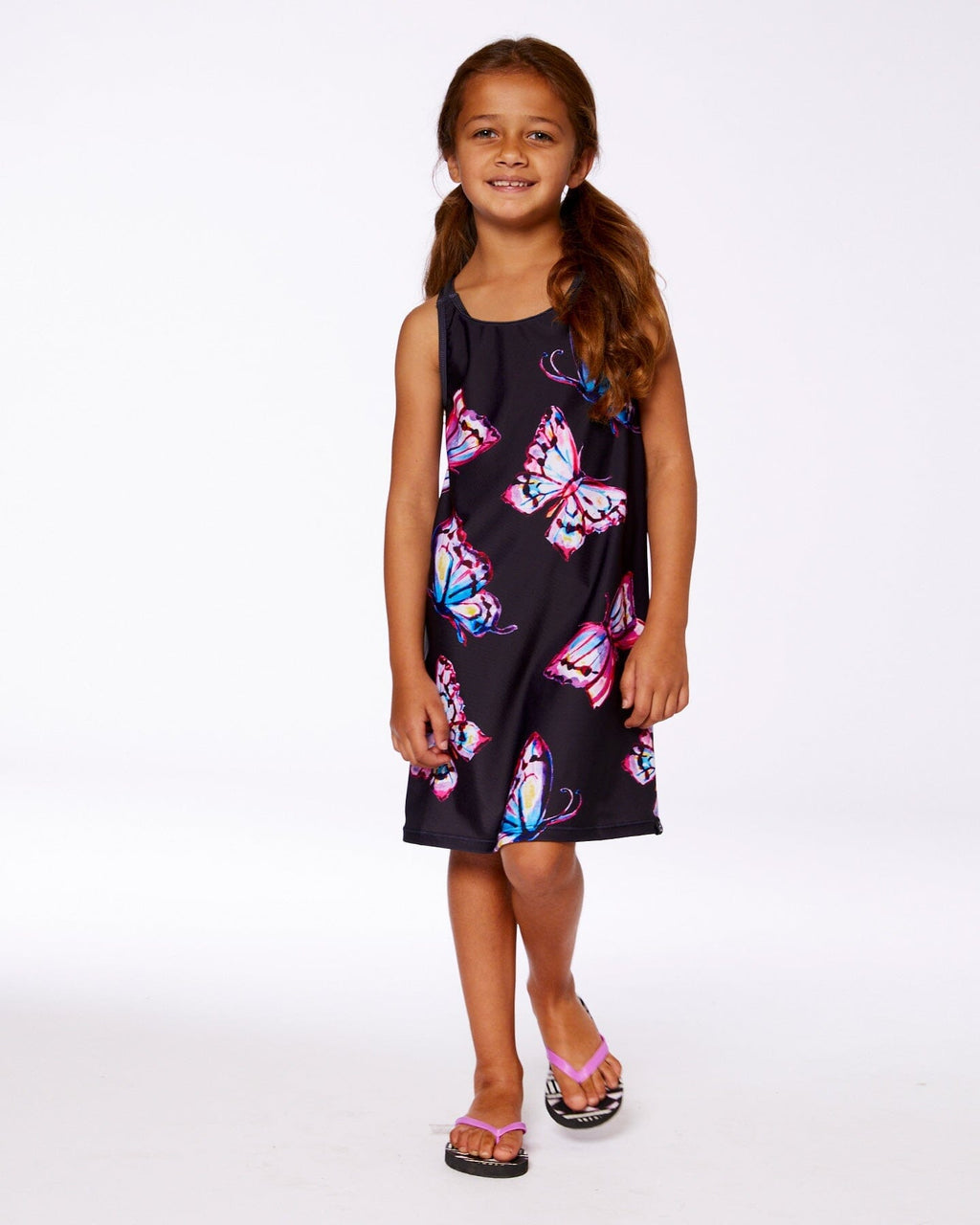 Printed Beach Dress Black And Multicolored Butterflies