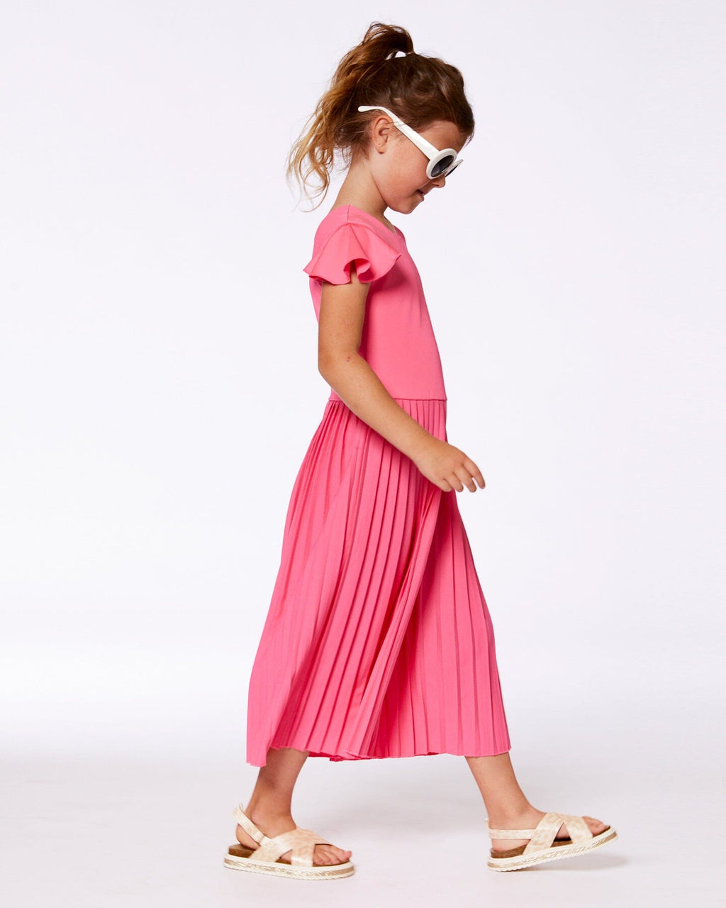 Bi-Material Pleated Wide Leg Jumpsuit Candy Pink