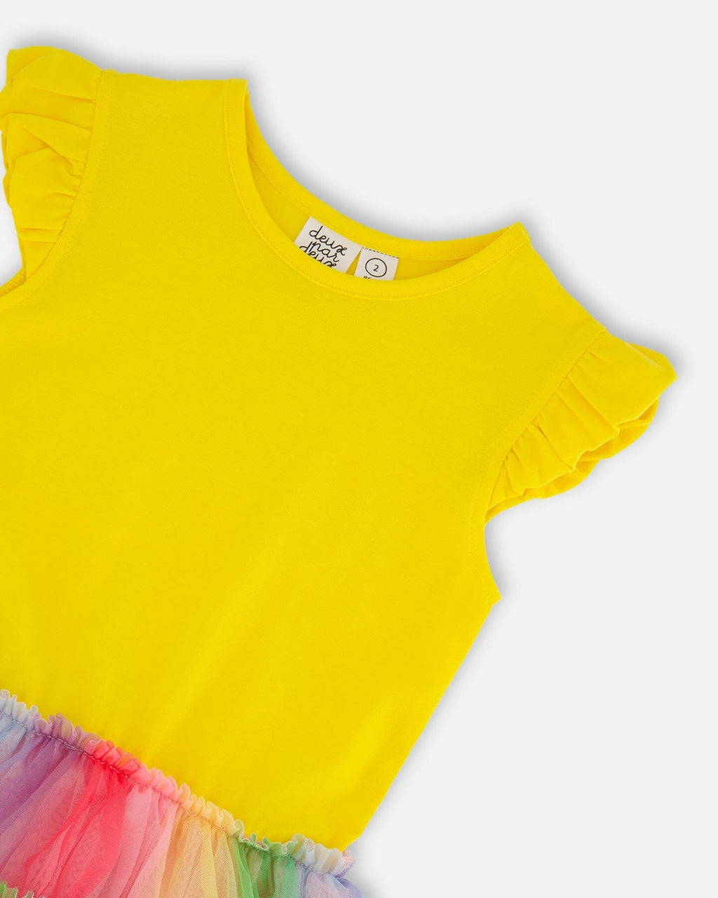 Short Sleeve Dress With Ruffle Tulle Skirt Multicolored