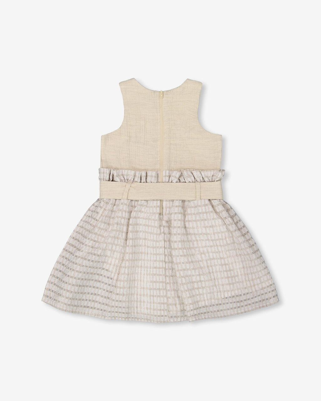 Bi-Material Belted Dress Beiges