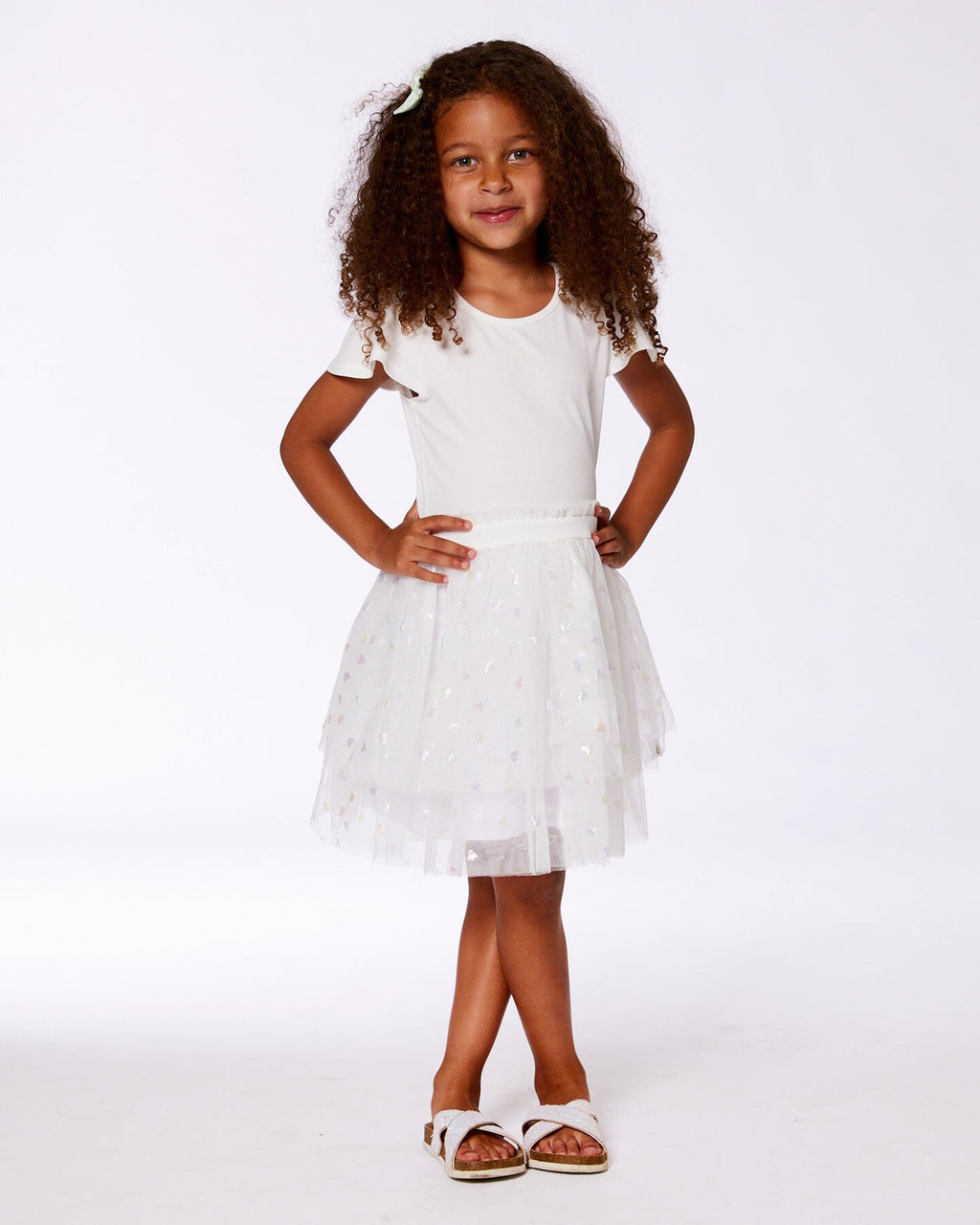 Bi-Material Dress With Glitter Hearts Skirt Snow White