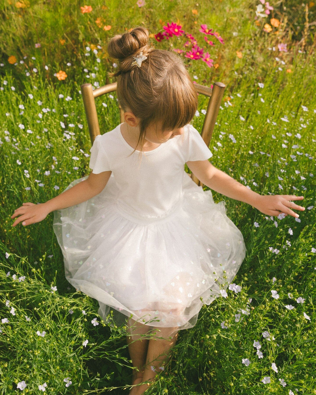 Bi-Material Dress With Glitter Hearts Skirt Snow White