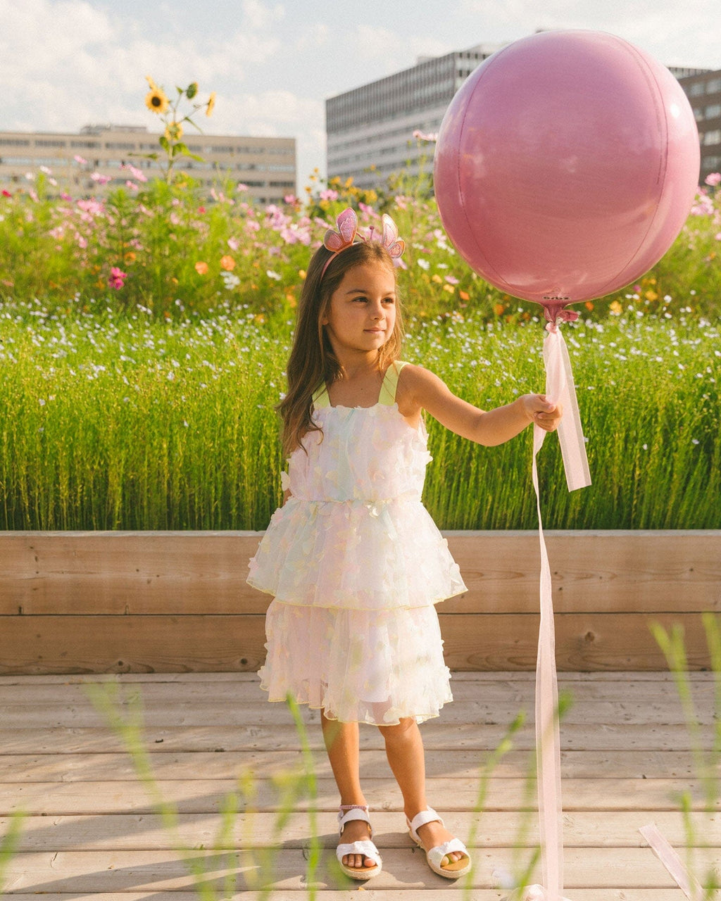 Tiered Printed Mesh Dress Multicolored With Butterflies