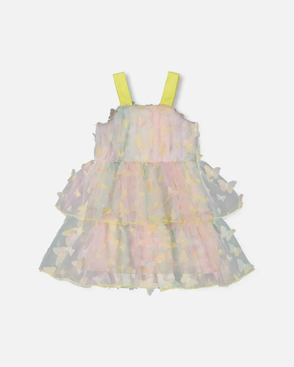 Tiered Printed Mesh Dress Multicolored With Butterflies