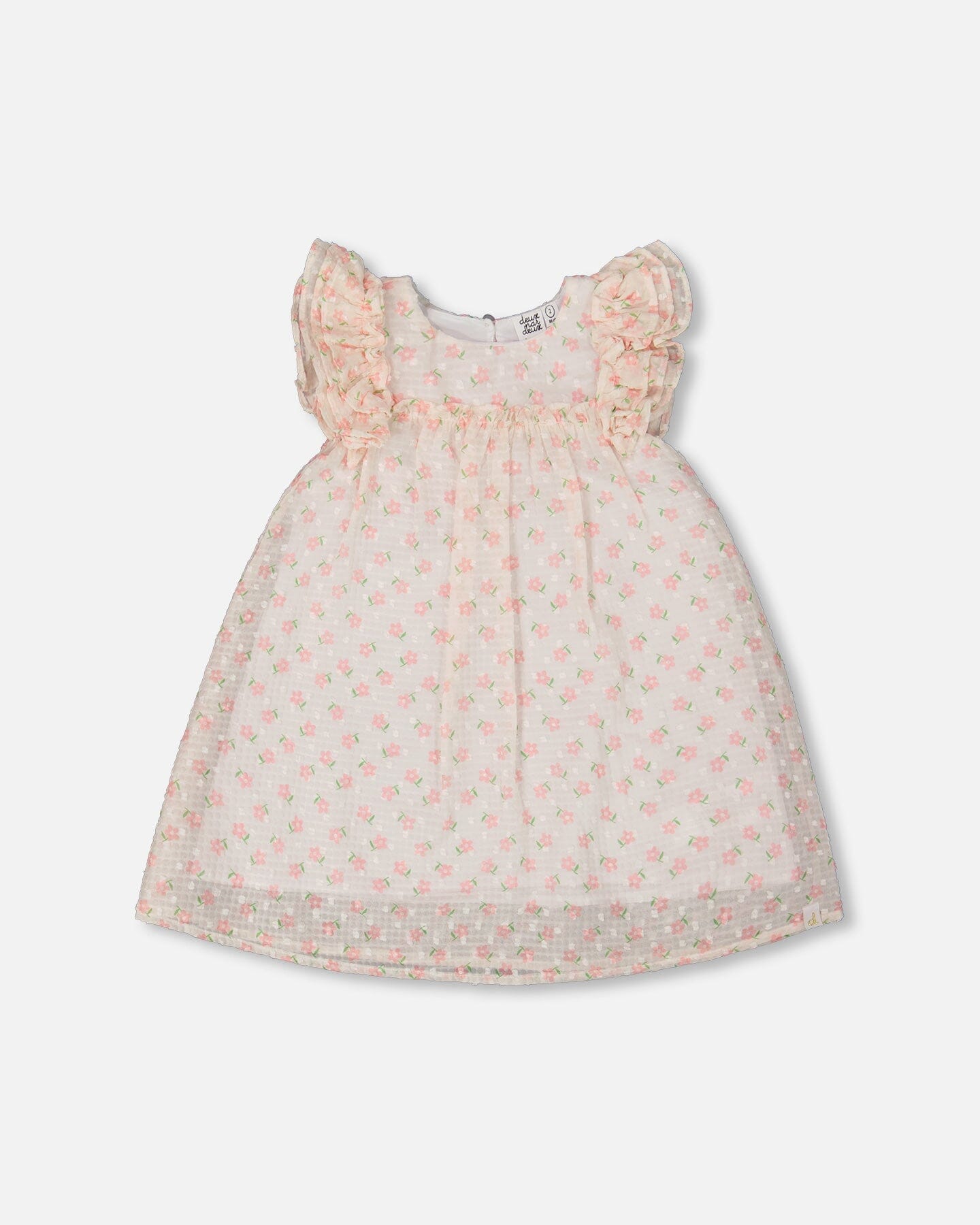 Printed Dress With Frills Pale Pink And Flowers
